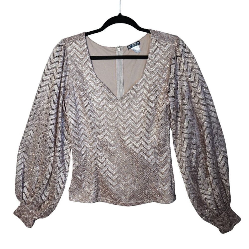 Venus Metallic Gold Chevron Ballon Sleeve Blouse